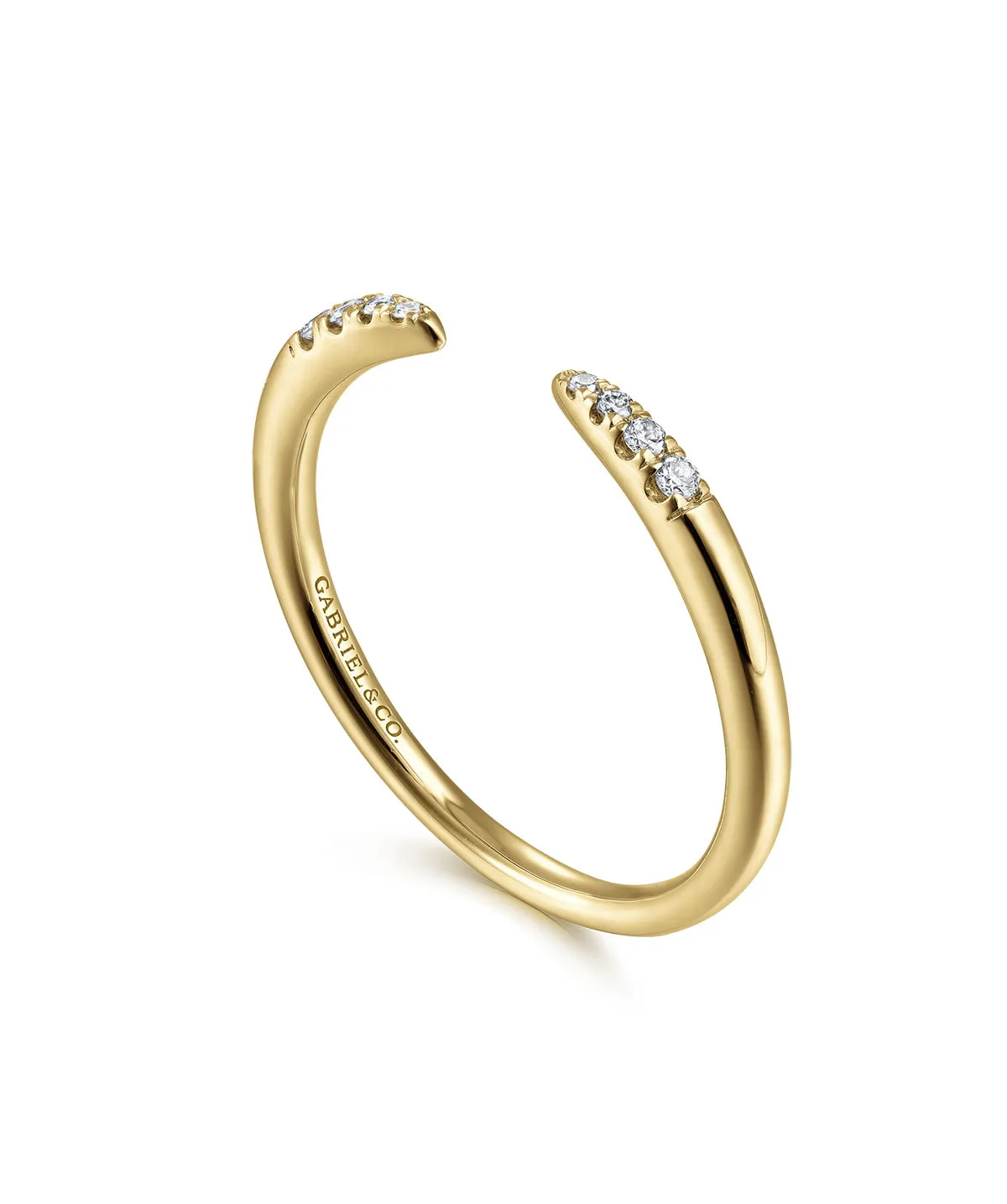 14K Yellow Gold Open Diamond Tipped Stackable Ring