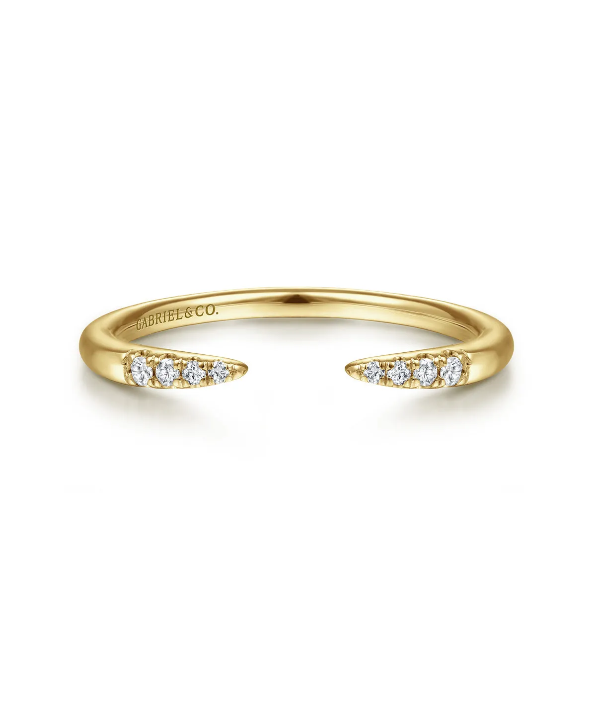 14K Yellow Gold Open Diamond Tipped Stackable Ring