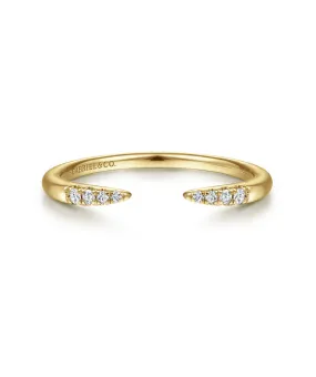 14K Yellow Gold Open Diamond Tipped Stackable Ring