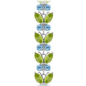 16.5 Carat 14K Solid White Gold Butterfly Bracelet Peridot Blue Topaz