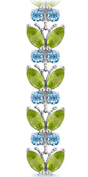 16.5 Carat 14K Solid White Gold Butterfly Bracelet Peridot Blue Topaz