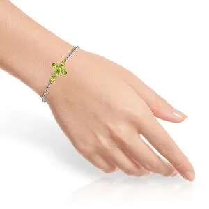 1.7 Carat 14K Solid White Gold Cross Bracelet Natural Peridot