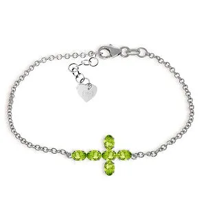 1.7 Carat 14K Solid White Gold Cross Bracelet Natural Peridot