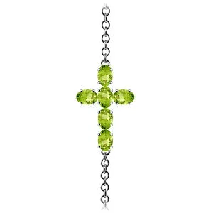 1.7 Carat 14K Solid White Gold Cross Bracelet Natural Peridot