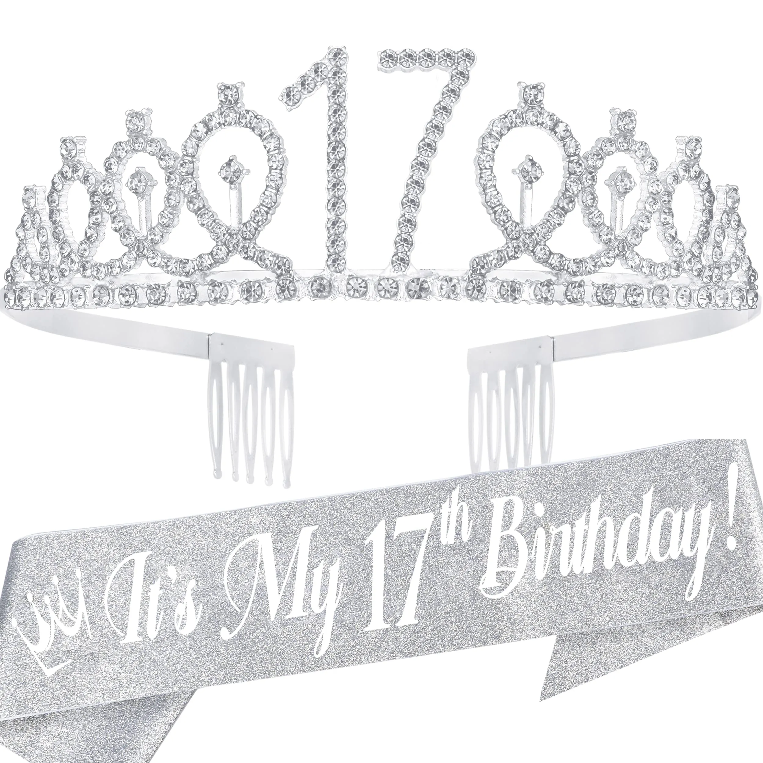 17th Birthday, 17th Birthday Gifts for Girls, 17th Birthday Tiara and Sash Silver, 17th