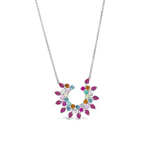 18k Amazonia (cocar) White Gold Necklace With 0.65 Cts Vs-Gh Diamonds  And Citrine And Topaz And Sapphire And Ruby And Emerald And Peridot And Garnet