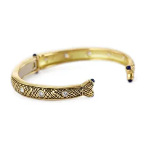 18K, Diamond and Cabochon Sapphire "Fishtail" Spring Bangle - B-20