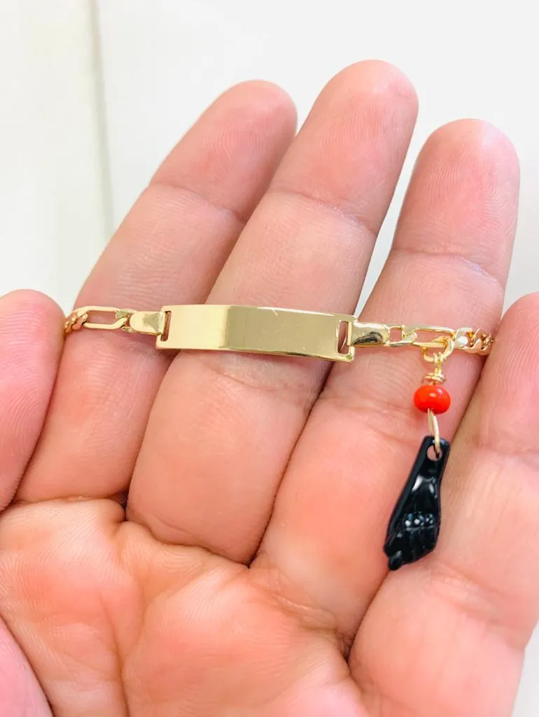 18K Gold Filled Azabache Baby Bracelet 5.5", Children Baby ID Bracelet / Kids Bracelet / Pulsera Para Ninos en Oro Laminado / Christmas Gift / Regalos de Navidad