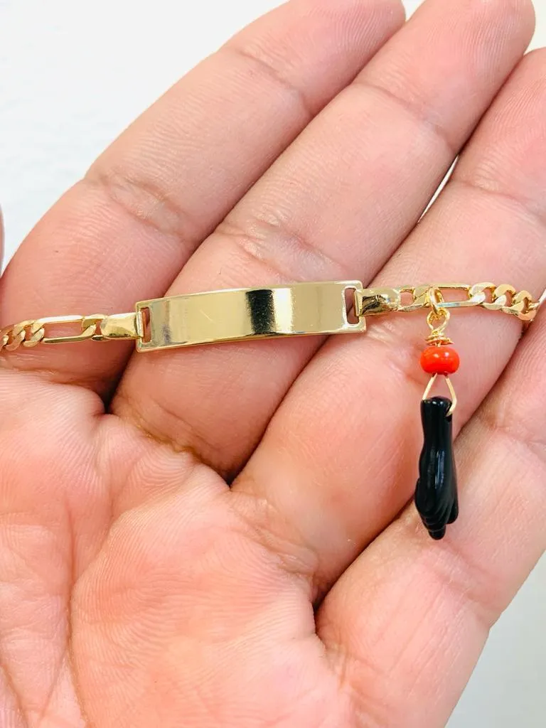 18K Gold Filled Azabache Baby Bracelet 5.5", Children Baby ID Bracelet / Kids Bracelet / Pulsera Para Ninos en Oro Laminado / Christmas Gift / Regalos de Navidad