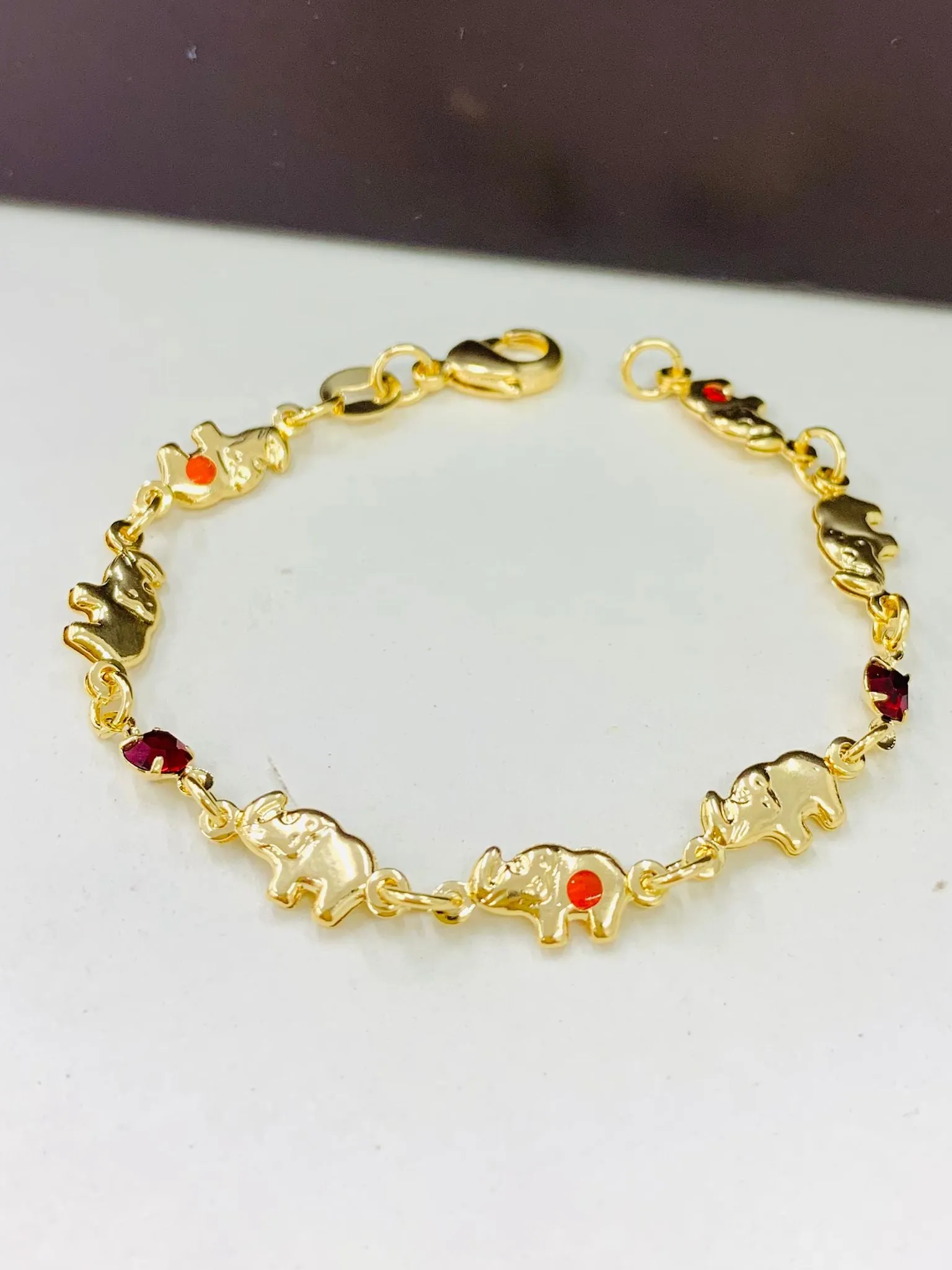 18K Gold Filled Elephant Bracelet for Kids Childrens / Baby Bracelet 6" Inches / Baby Elephant Bracelet for Good Luck & Protection / Pulsera para Ninos.