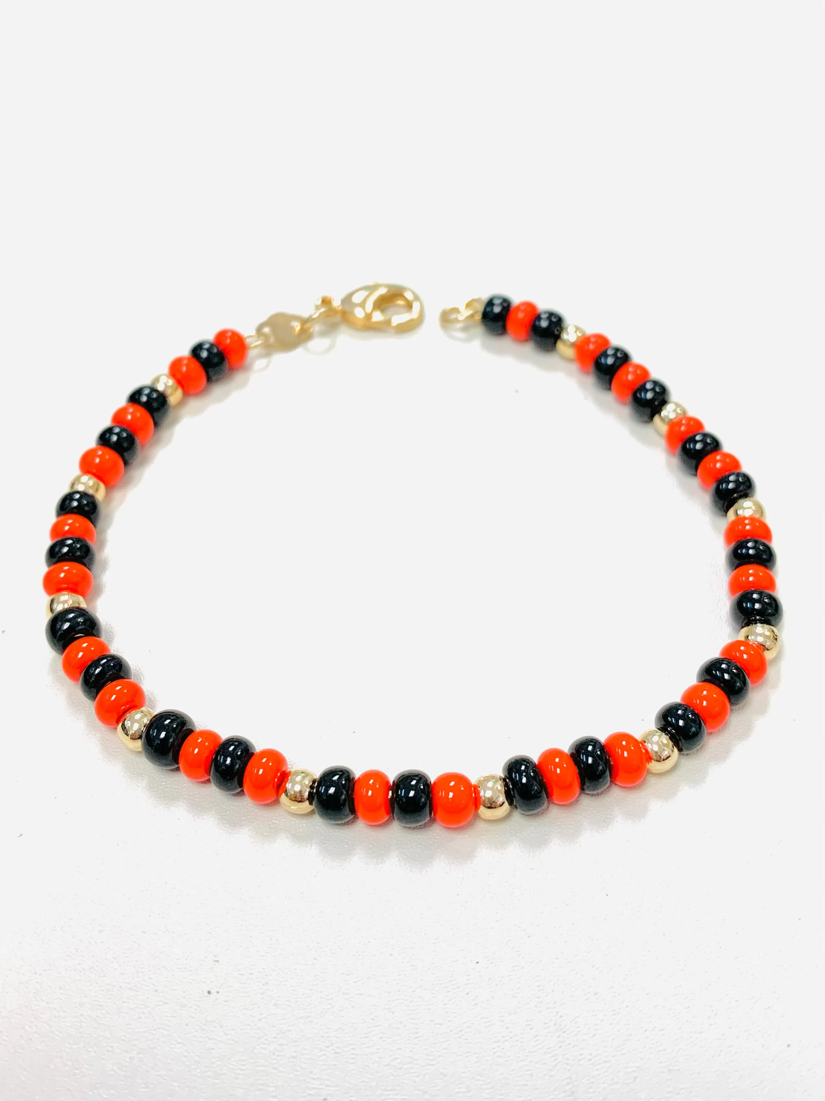 18K Gold Filled Red and Black Beads Bracelet 7", Evil Eye Good Luck & Protection / Pulsera de Azabache con Bolitas Rojas y Negras / Azabache Tradicional