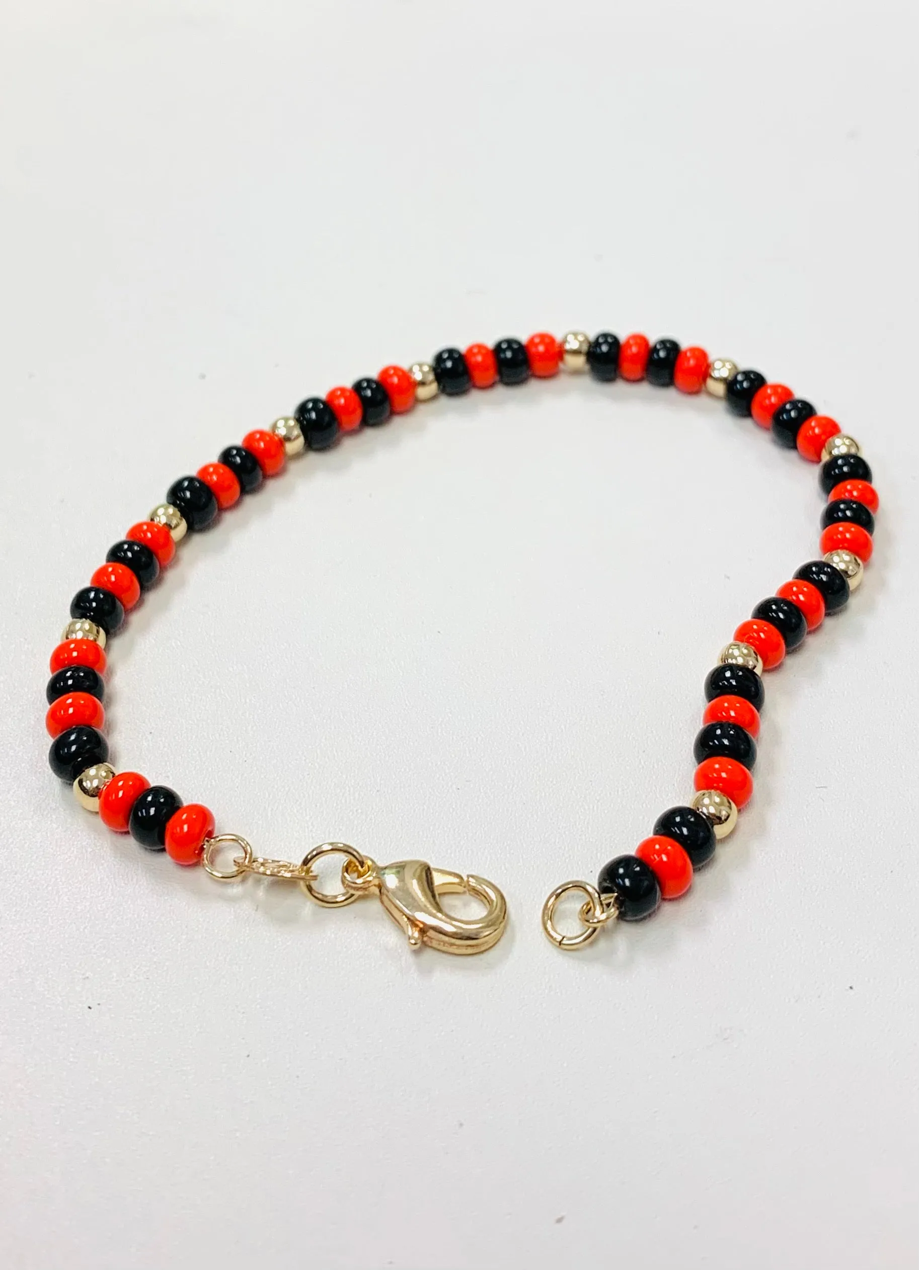 18K Gold Filled Red and Black Beads Bracelet 7", Evil Eye Good Luck & Protection / Pulsera de Azabache con Bolitas Rojas y Negras / Azabache Tradicional