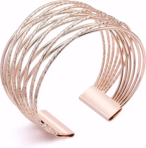 18K Rose Gold Criss Cross Wide Cuff Bangle