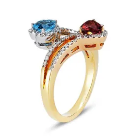 18K Tri Color Gold Birthstone Ring With Diamonds And Colored Stones