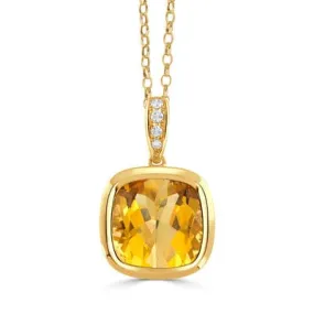 18K Yellow Gold Bezel Set Citrine Pendant with Diamond Accents