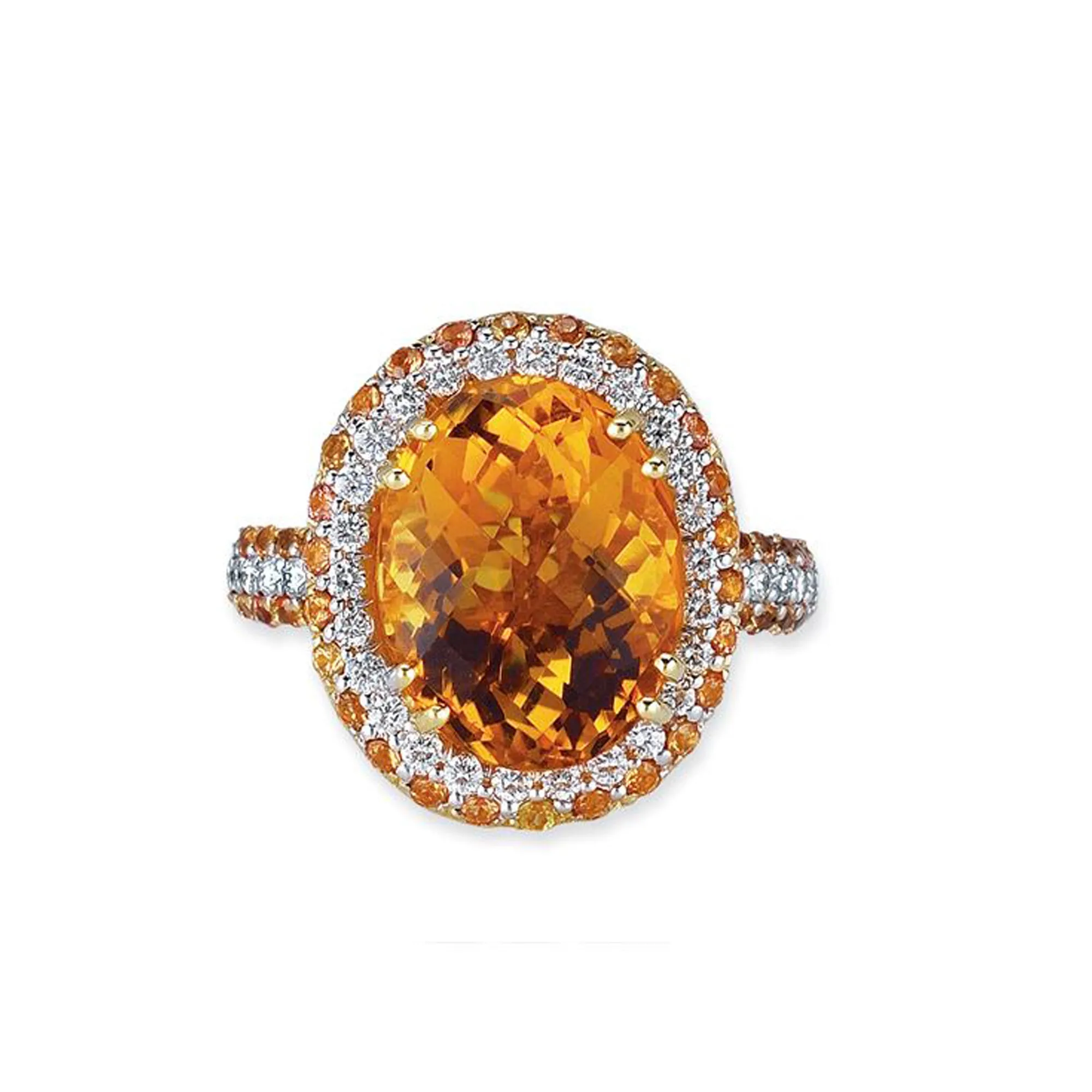 18K YELLOW GOLD RING WITH DIAMONDS SAPPHIRES AND CITRINE