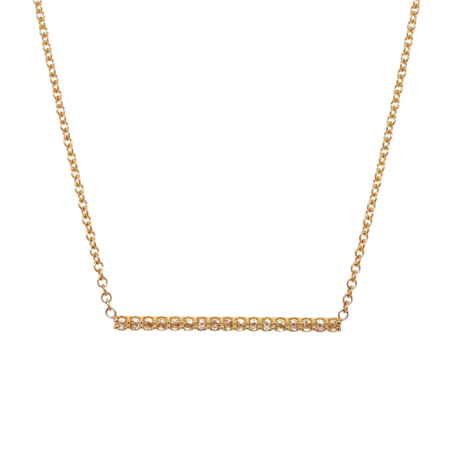 18k Yellow Gold Rose Cut Diamond Bar Necklace