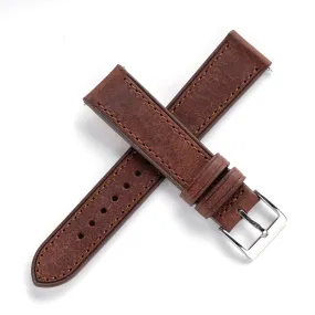 18mm 20mm 22mm Quick Release Italian Pueblo Leather Watch Strap - Hickory Brown