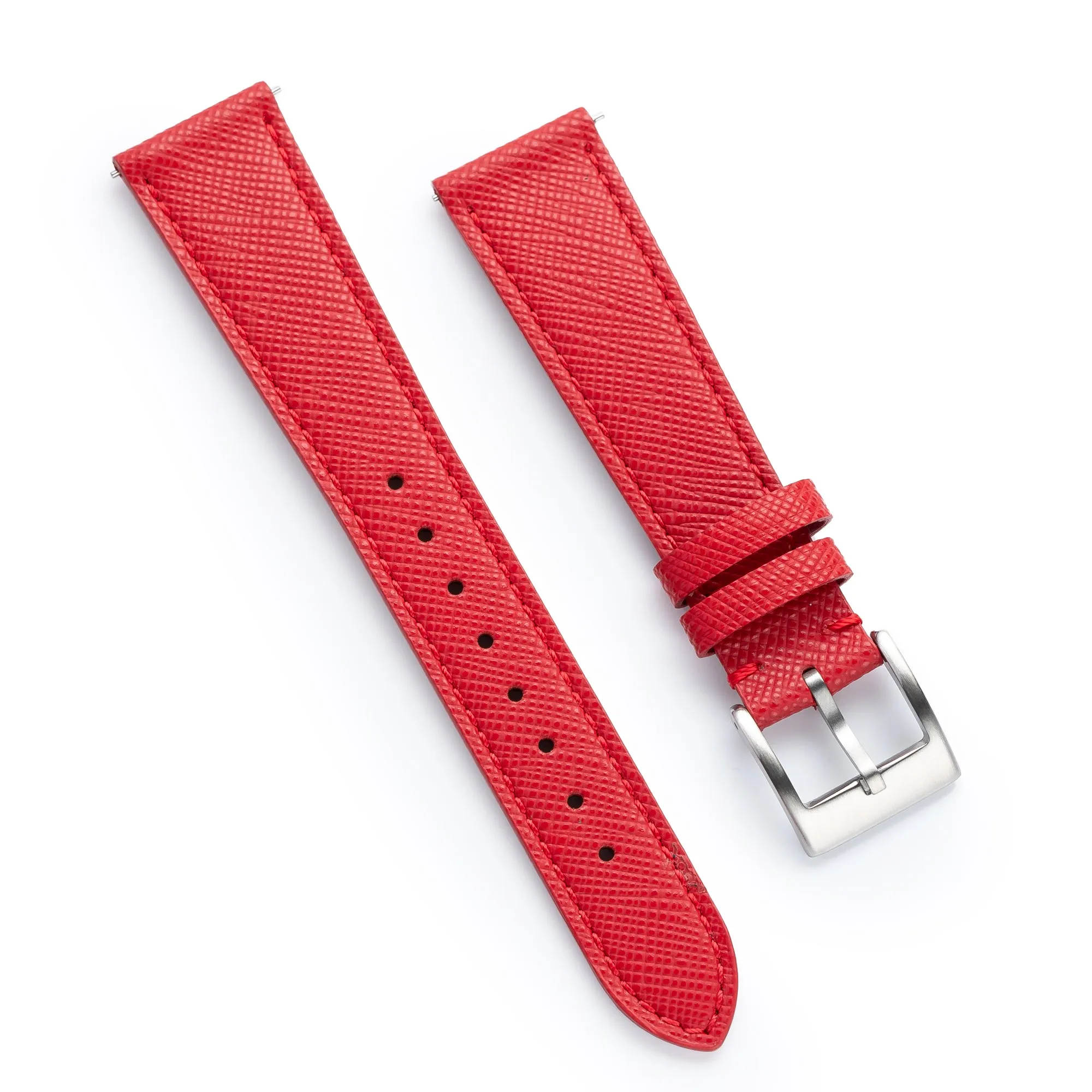 18mm 20mm 22mm Quick Release Tapered Saffiano Leather Watch Strap - Red