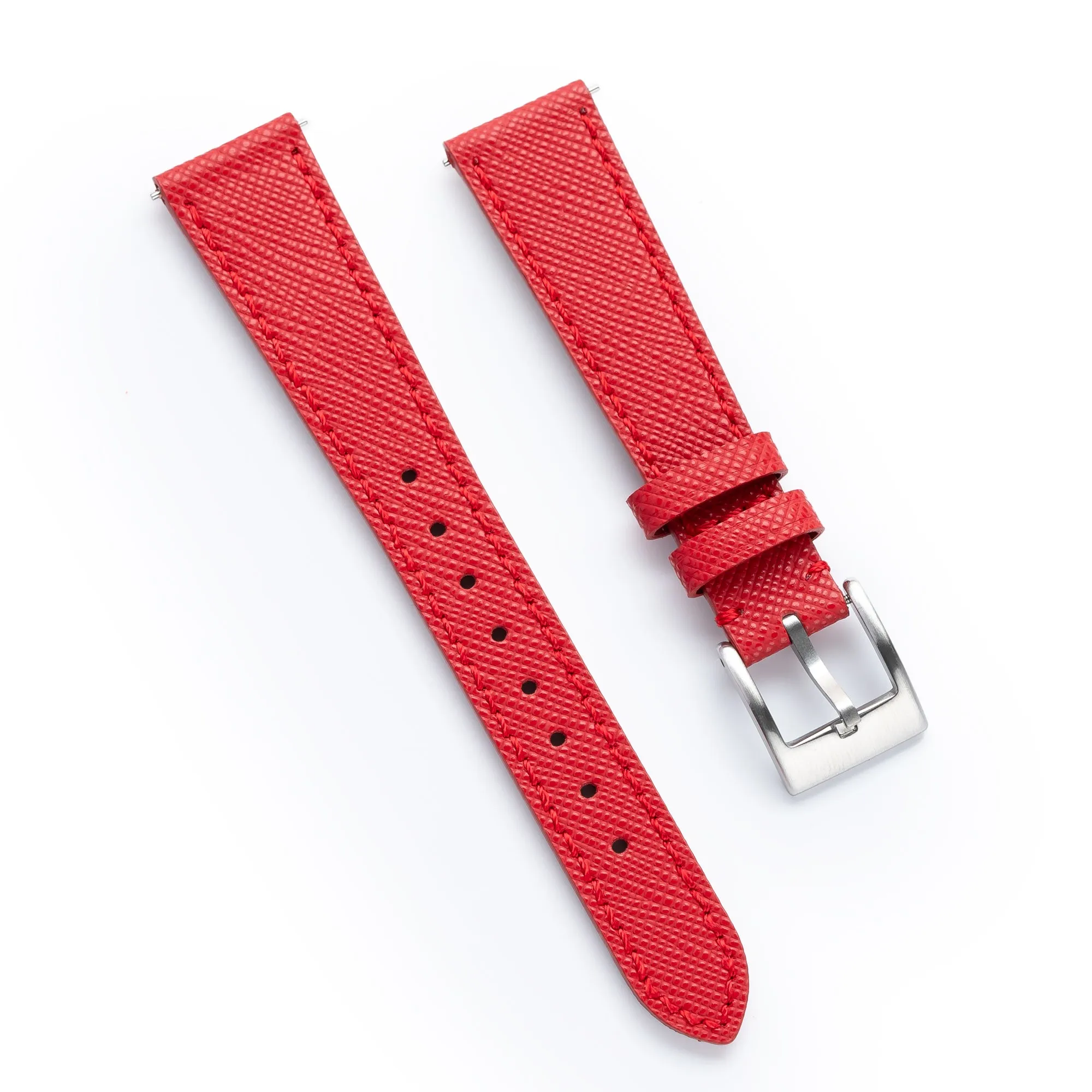 18mm 20mm 22mm Quick Release Tapered Saffiano Leather Watch Strap - Red