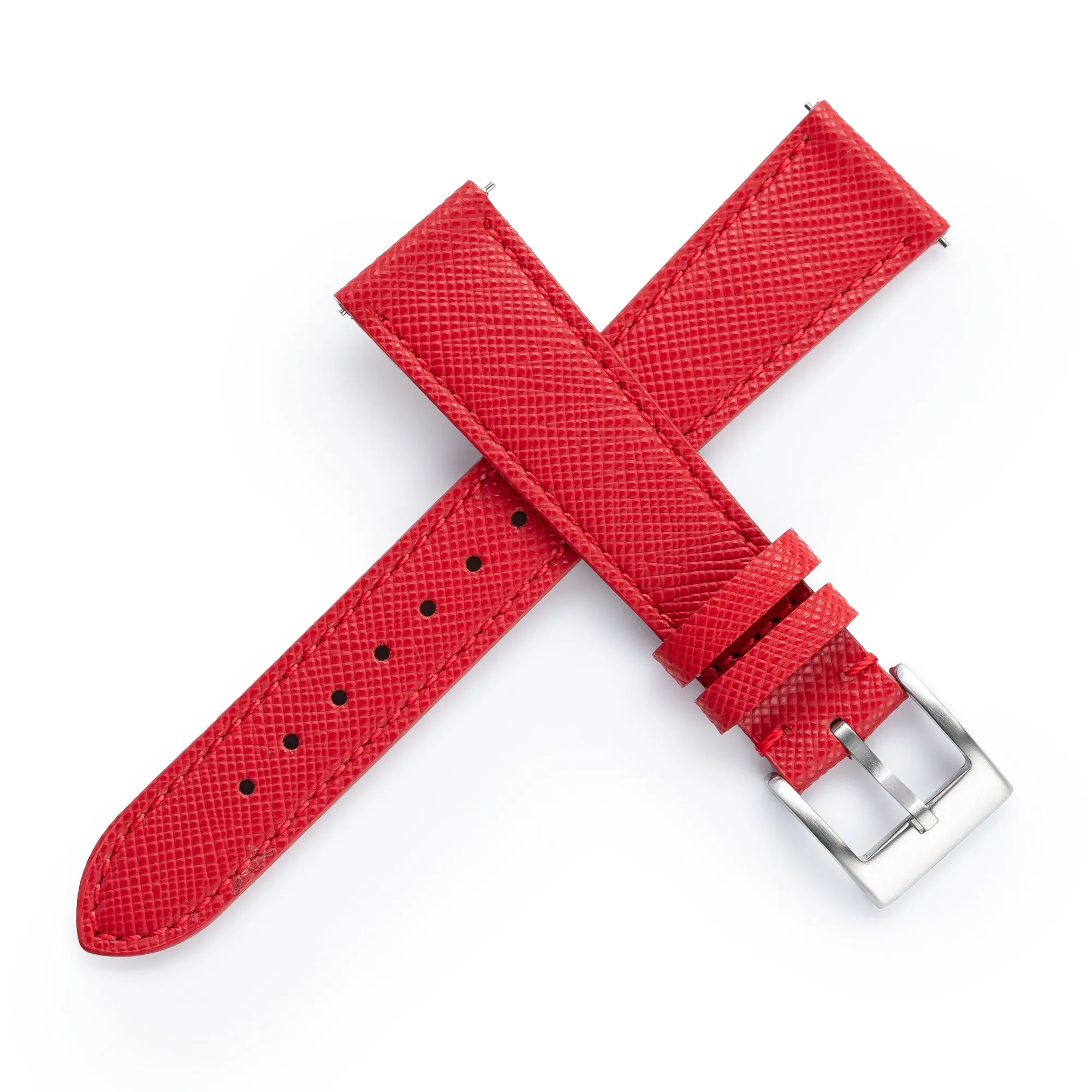 18mm 20mm 22mm Quick Release Tapered Saffiano Leather Watch Strap - Red