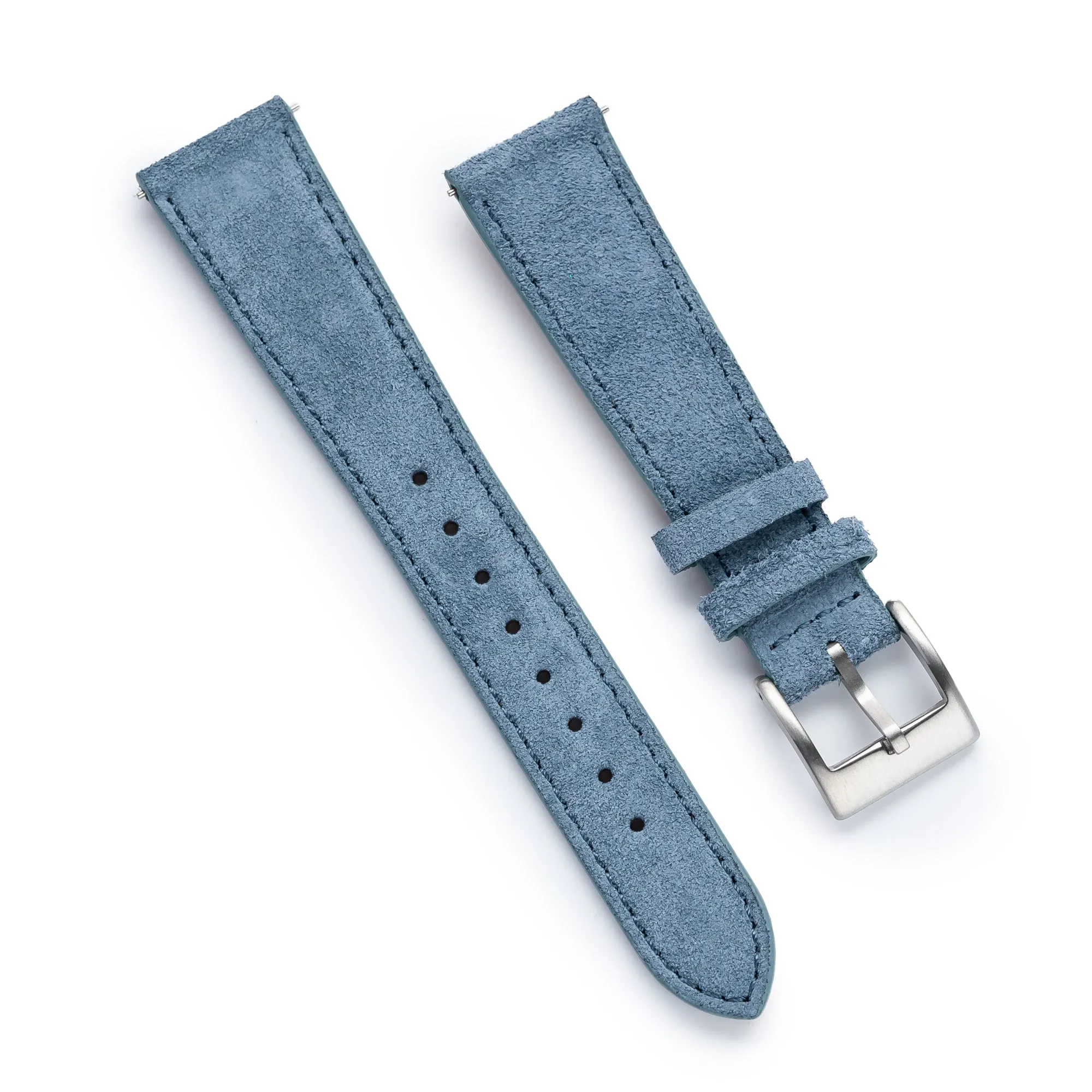 18mm 20mm 22mm Quick Release Tapered Suede Leather Watch Strap - Steel Blue