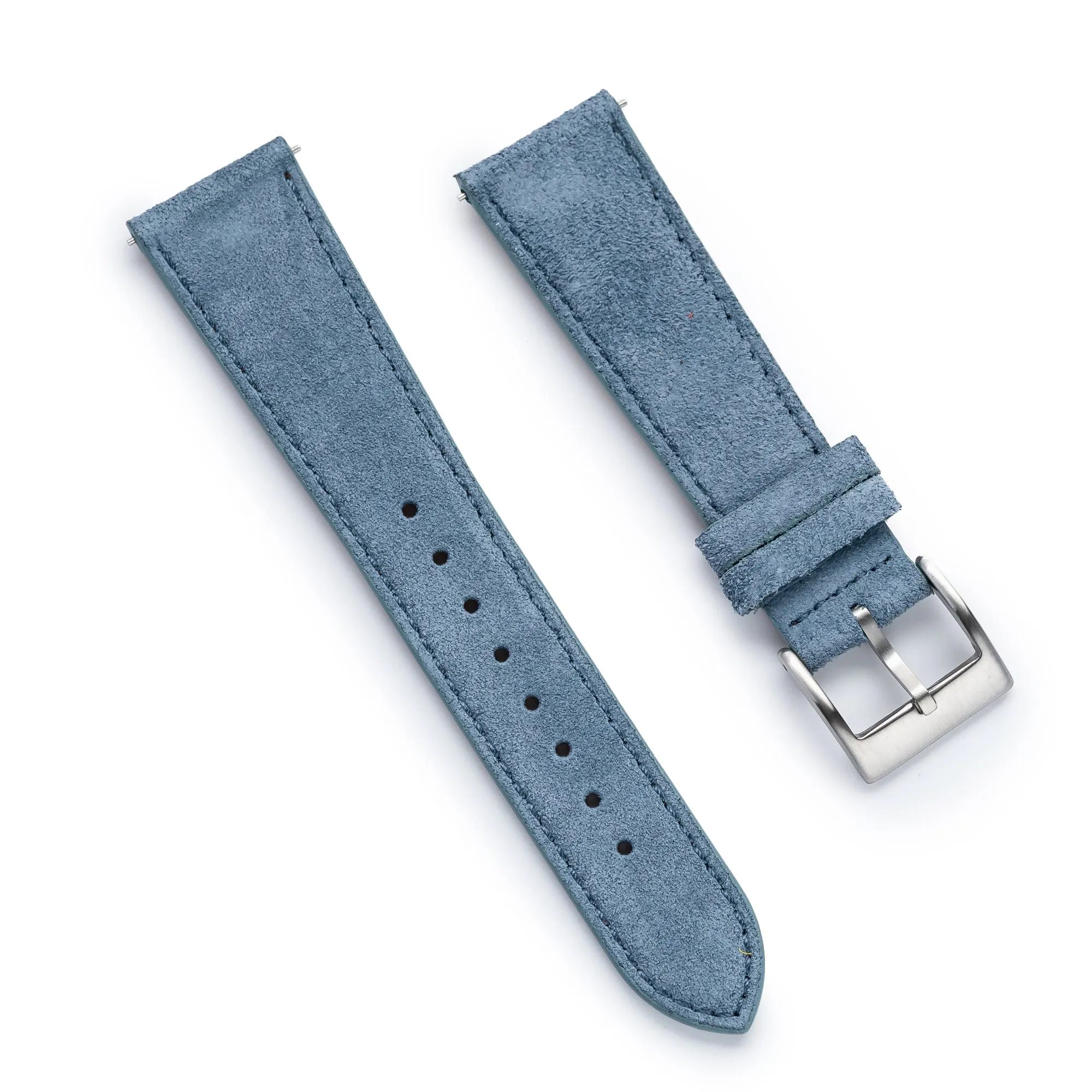 18mm 20mm 22mm Quick Release Tapered Suede Leather Watch Strap - Steel Blue