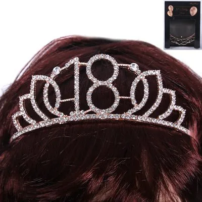 18th Birthday Metal Tiara with Diamante - Rose Gold