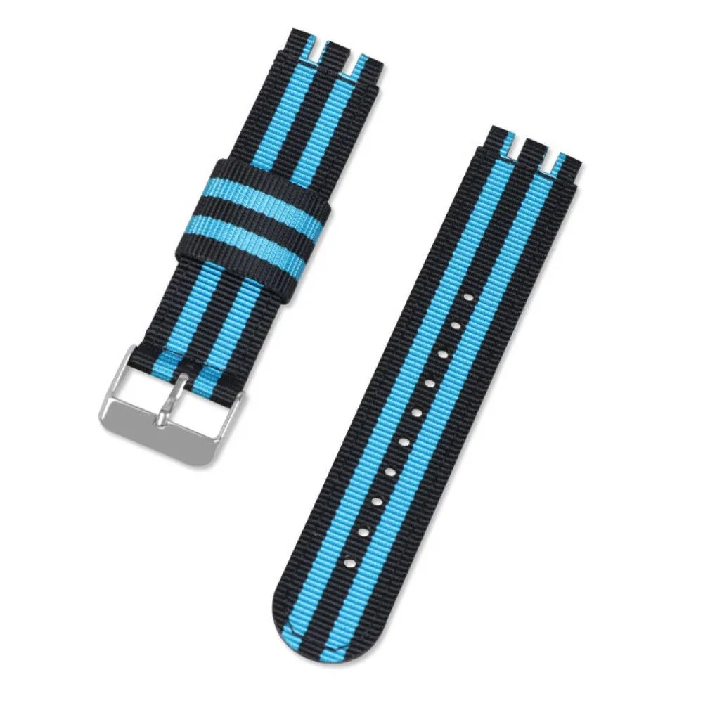 19mm Universal nylon   canvas watch strap silver buckle - Black / Marine Blue