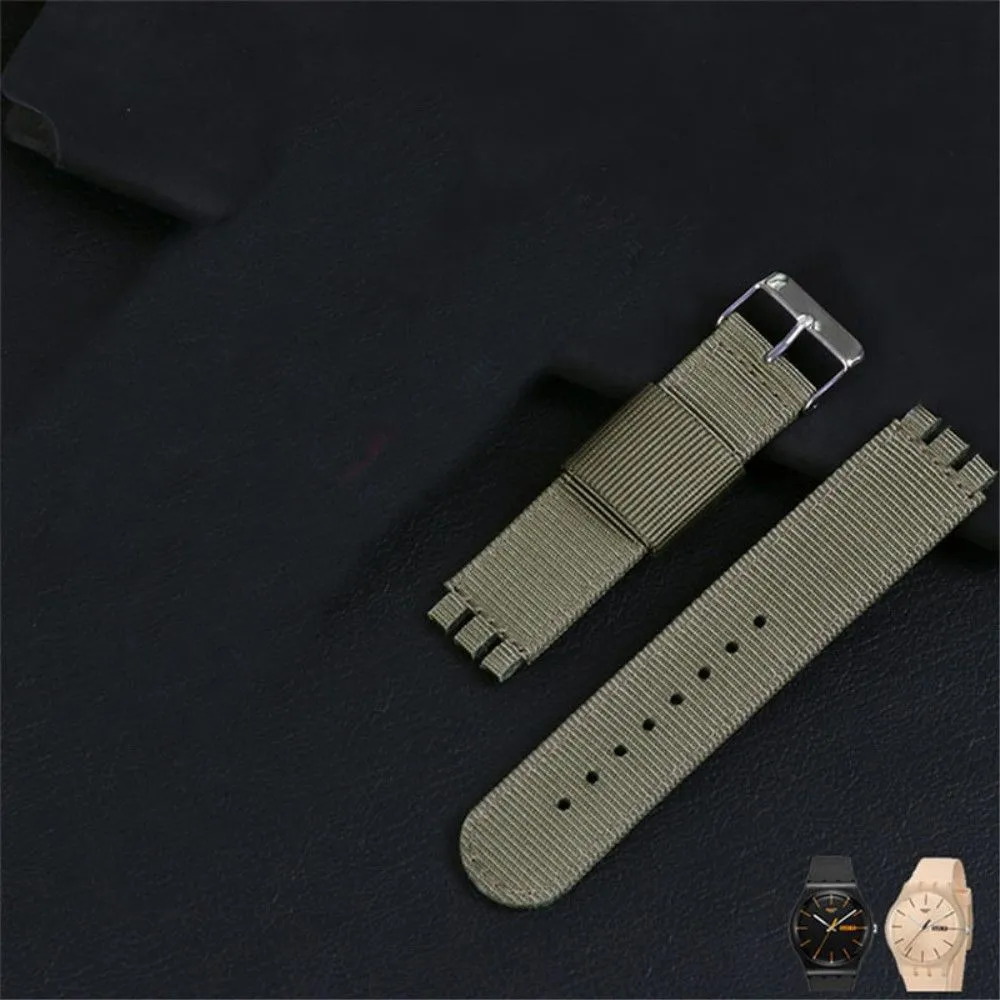 19mm Universal nylon   canvas watch strap silver buckle - Black / Marine Blue