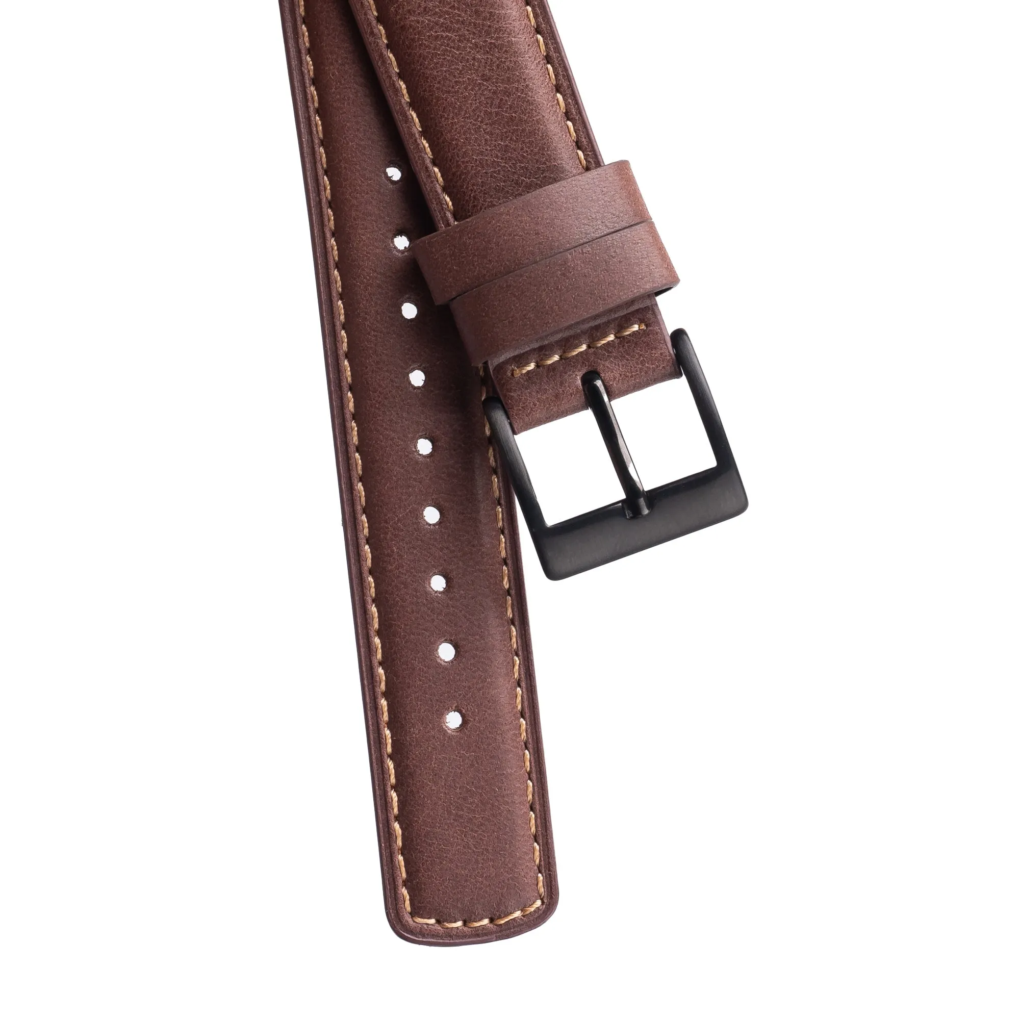 20mm 22mm Quick Release Padded Leather Watch Strap - Cocoa Brown