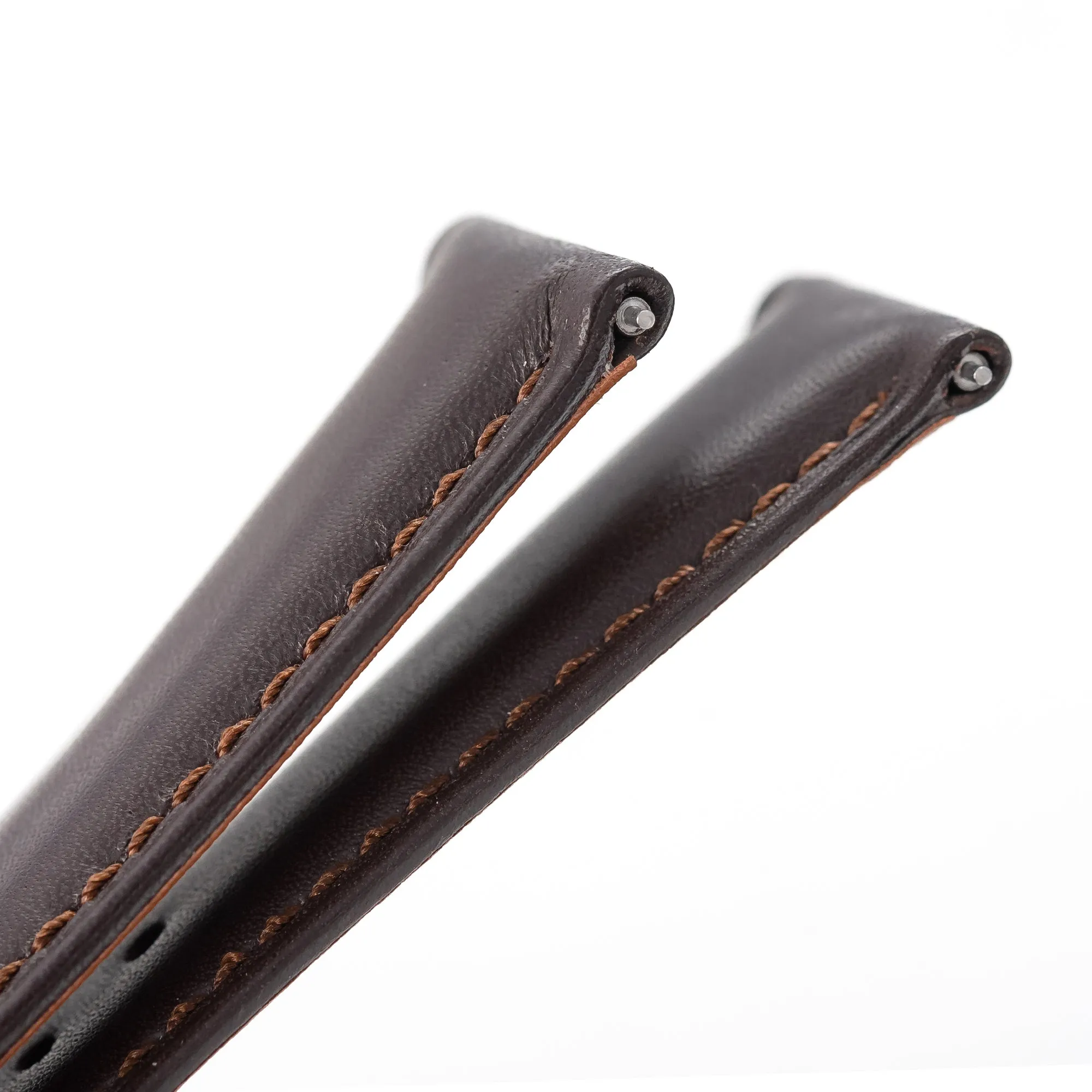 20mm 22mm Quick Release Padded Leather Watch Strap - Dark Brown Full Stitch