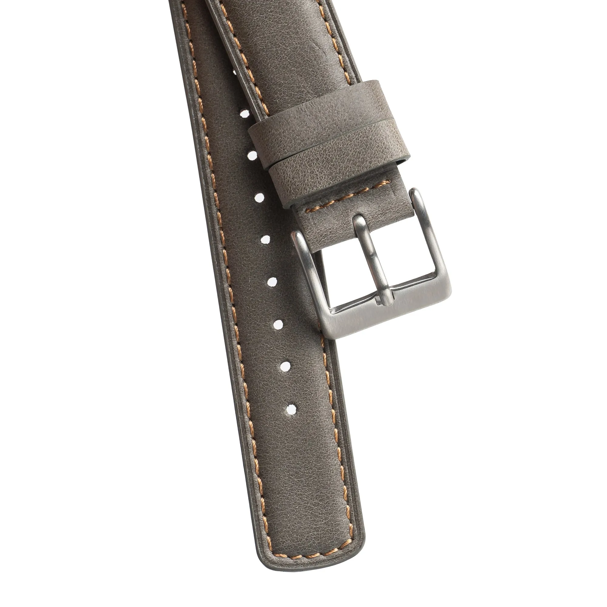 20mm 22mm Quick Release Padded Leather Watch Strap - Gray