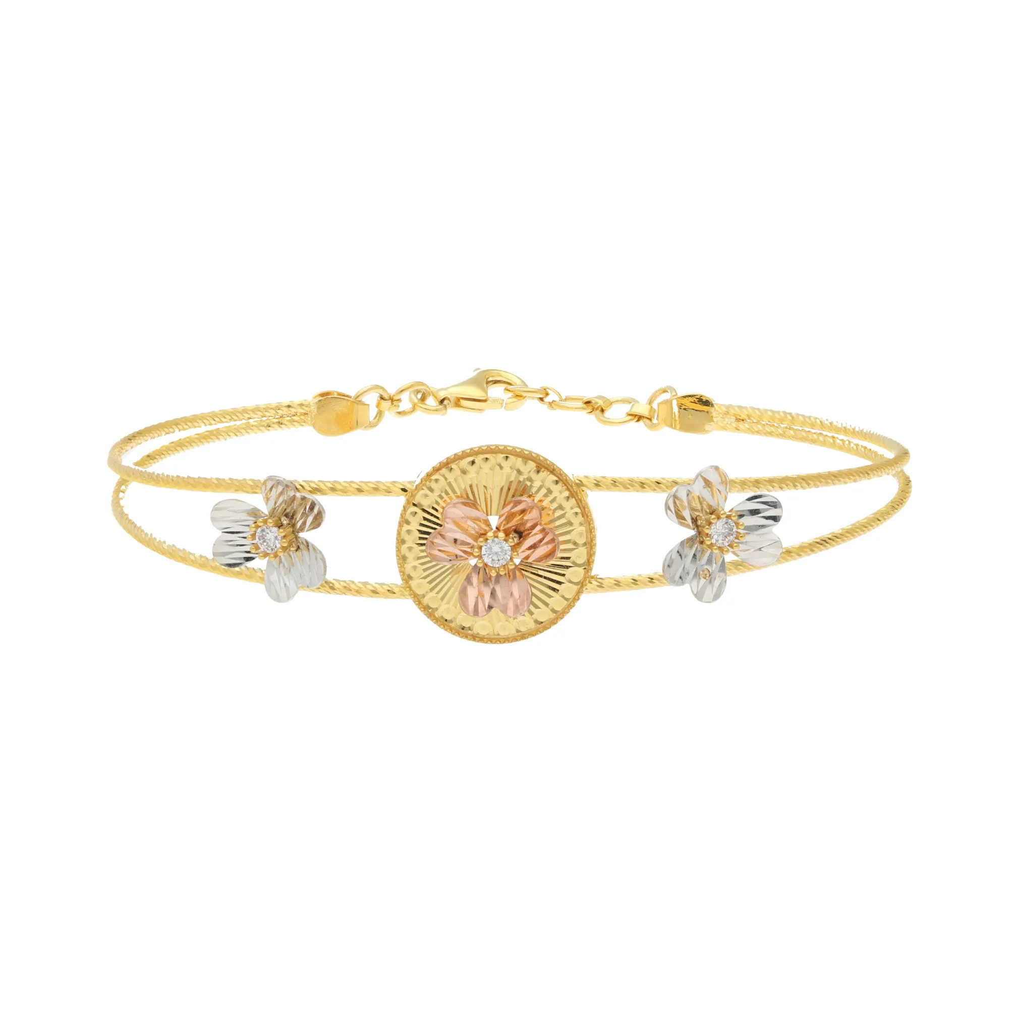 22K Multi-Tone Gold Floral Bangle (8.8 grams)