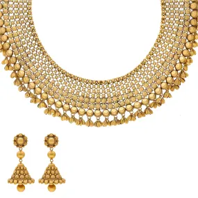 22K Yellow Antique Gold Beaded Jewelry Set (92.3gm)