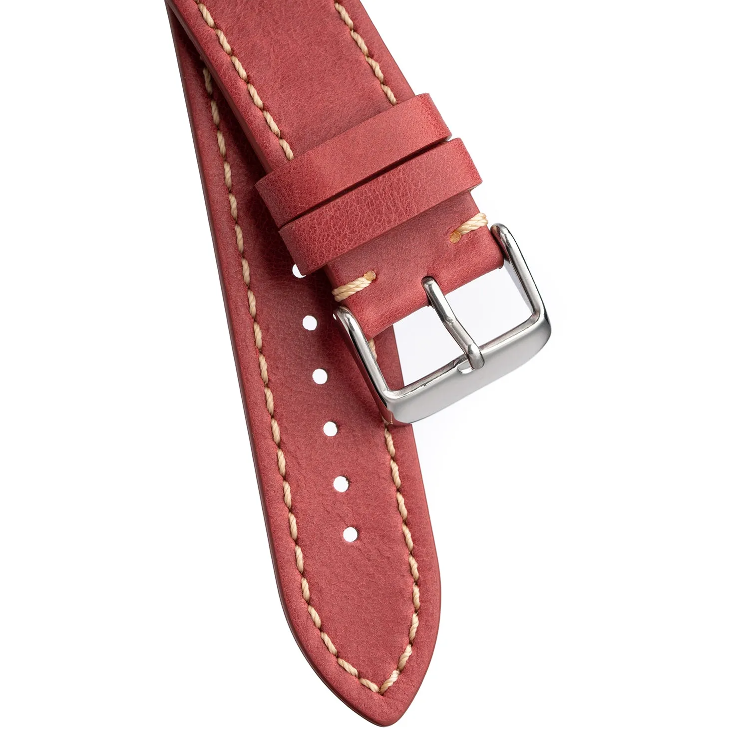 22mm Quick Release Full Stitch Leather Watch Strap - Red