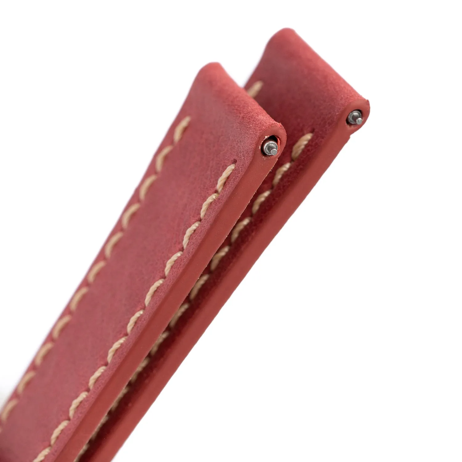 22mm Quick Release Full Stitch Leather Watch Strap - Red