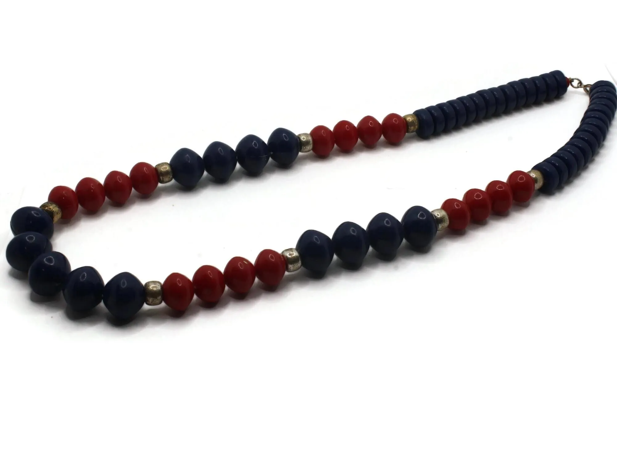 25 Inch Vintage Red and Blue Beaded Necklace