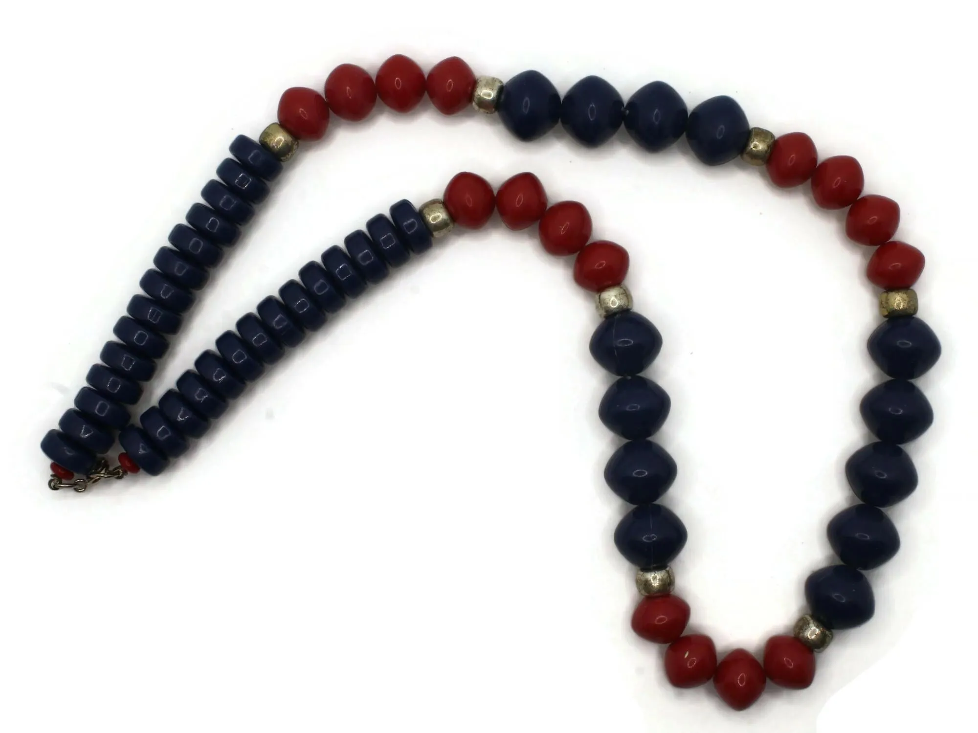 25 Inch Vintage Red and Blue Beaded Necklace