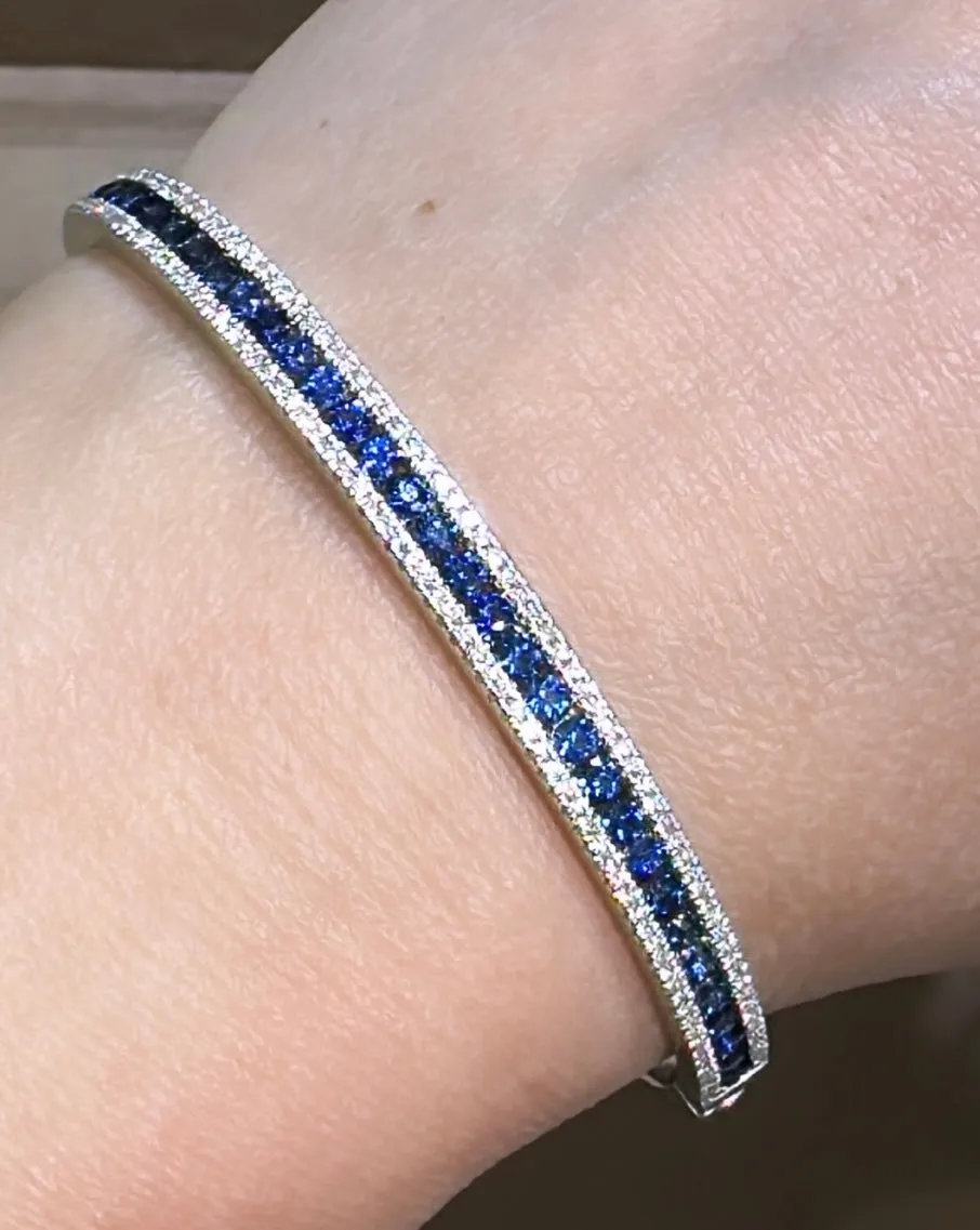 2.96ct tw Blue Sapphire & Diamond White Gold Bangle Bracelet