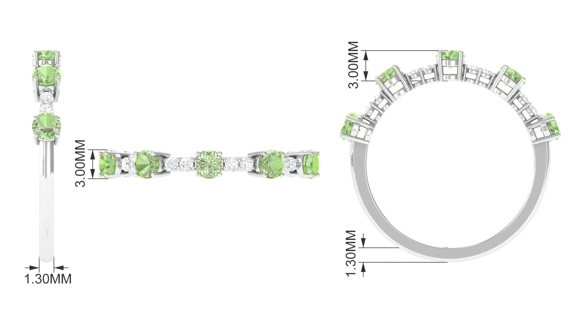 3/4 CT Green Sapphire and Diamond Minimal Stackable Ring