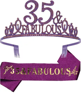 35th Birthday Gifts for Women, 35th Birthday Crown and Sash for Women, 35th Birthday