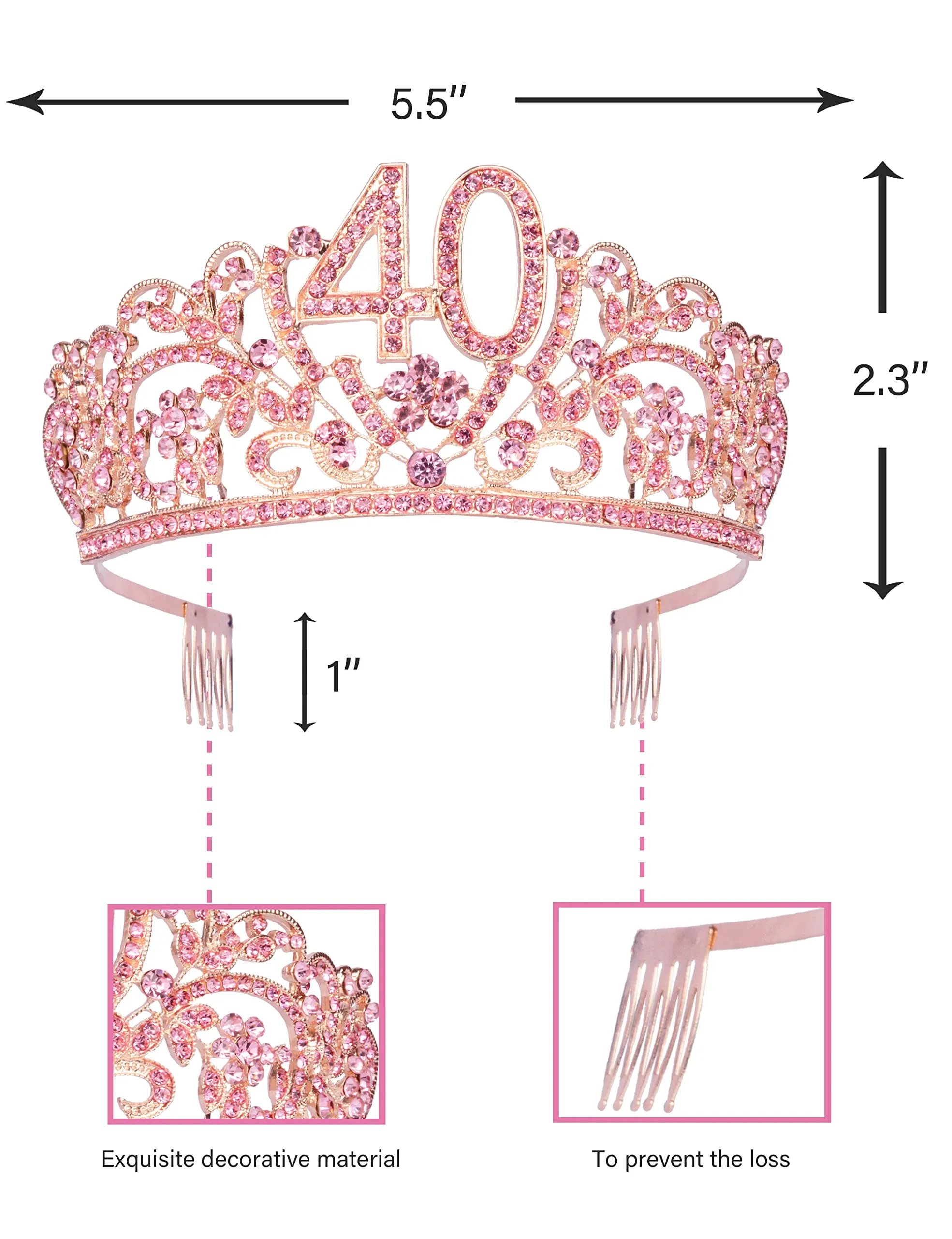 40th Birthday Gifts for Women, 40th Birthday Tiara and Sash pink, HAPPY 40th Birthday