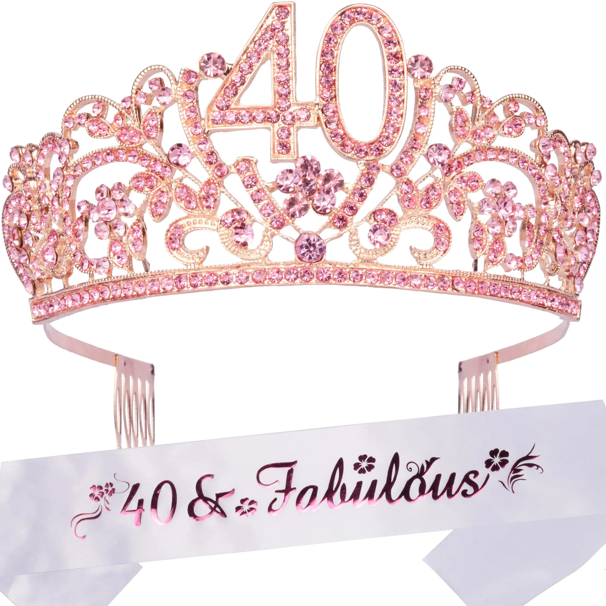 40th Birthday Gifts for Women, 40th Birthday Tiara and Sash pink, HAPPY 40th Birthday