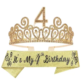 4th Birthday Sash And Tiara For Girls - Fabulous Glitter Sash   Stars