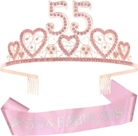 55th Birthday Gifts for Women, 55th Birthday Crown and Sash for Women, 55th Birthday