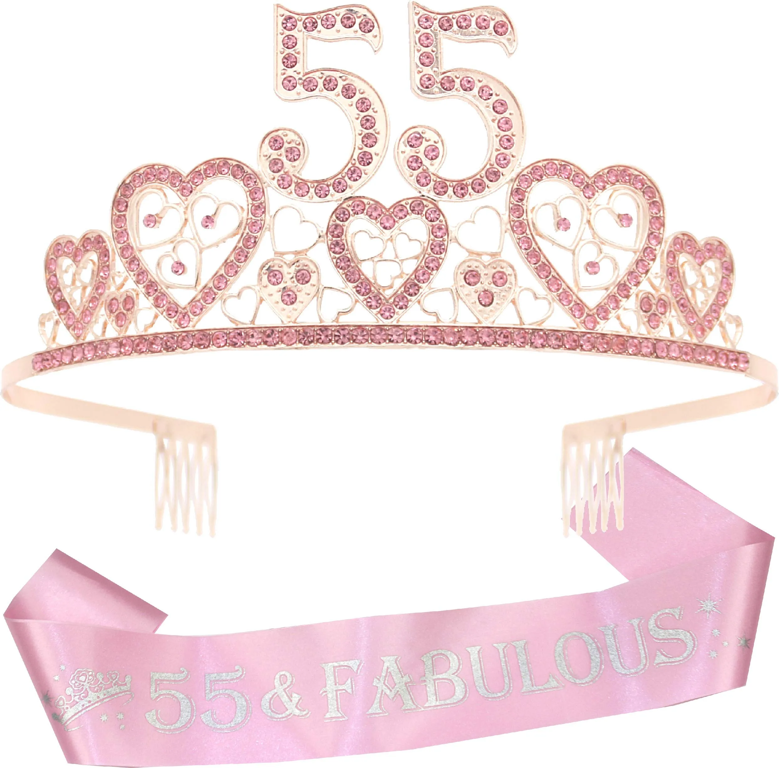 55th Birthday Gifts for Women, 55th Birthday Crown and Sash for Women, 55th Birthday