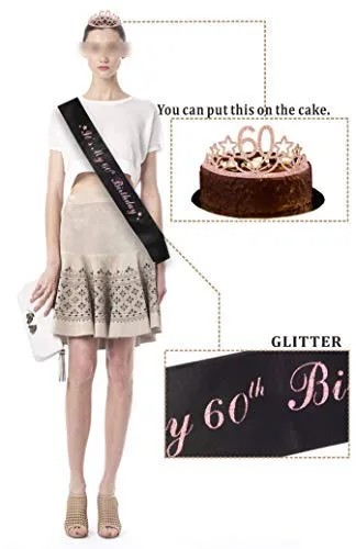 60th Birthday Gifts for Women, 60th Birthday Tiara and Sash, Happy 60th Birthday Party