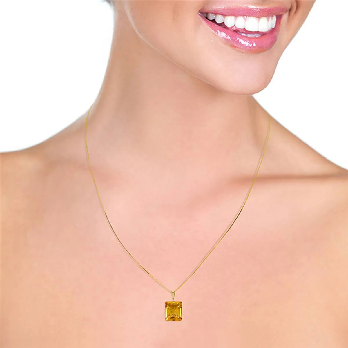 6.5 Carat 14K Solid Yellow Gold Necklace Octagon Citrine