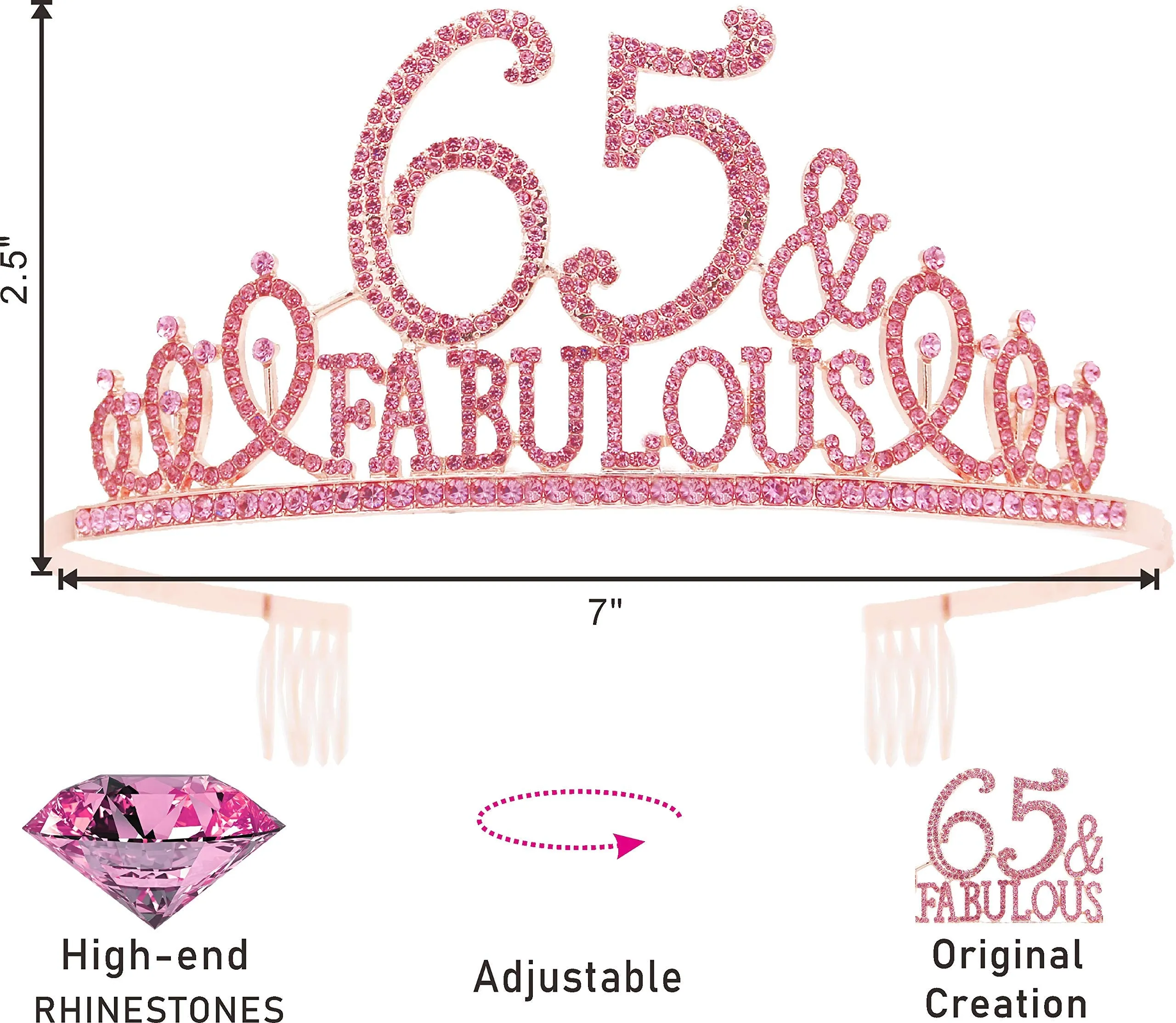 65th Birthday Gifts for Women,65th Birthday Tiara and Sash Pink,65th Birthday Decorations